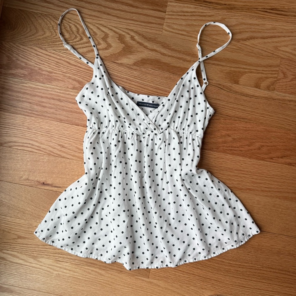 Brandy Melville White Polka Dot Spaghetti Strap Camisole